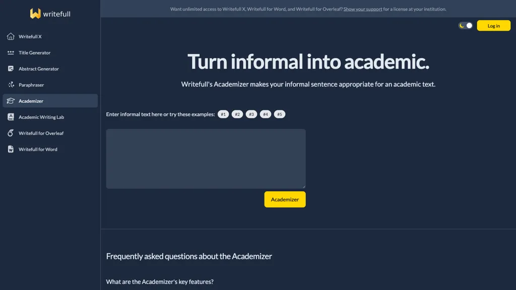 Writefull Academizer screenshot