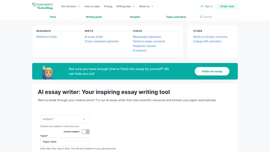 CustomWritings AI Essay Writer screenshot