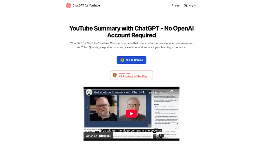 ChatGPT for YouTube screenshot