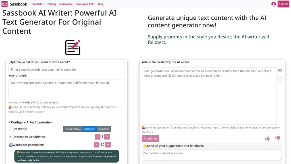 Sassbook AI Writer screenshot