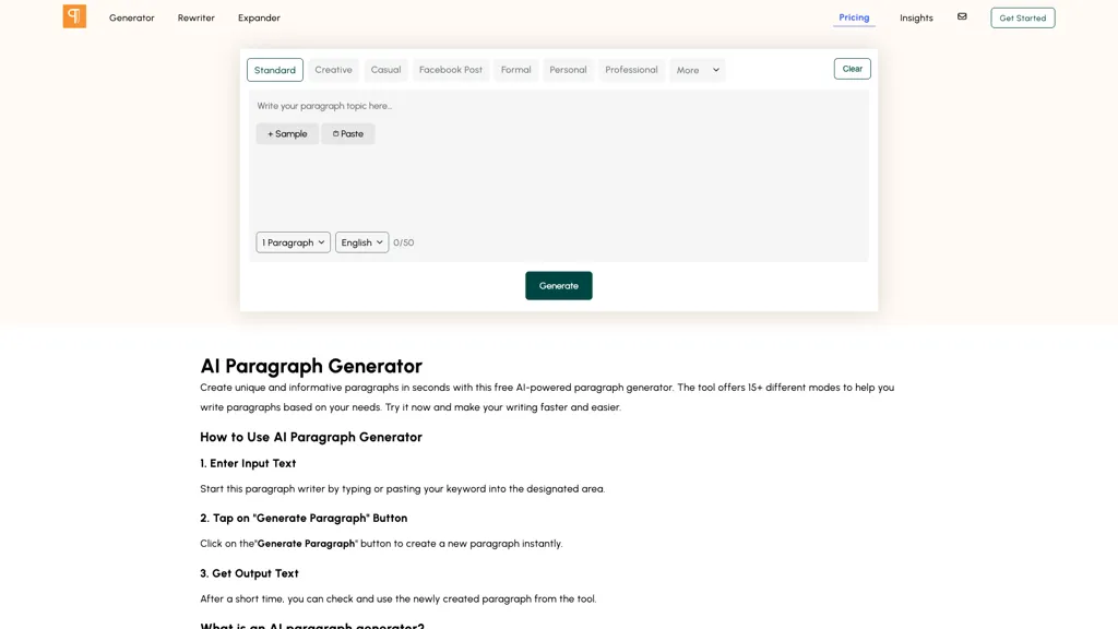 Paragraph Generator screenshot