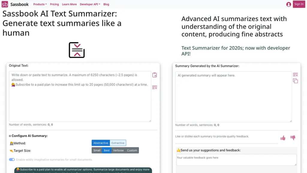 Sassbook AI Summarizer screenshot