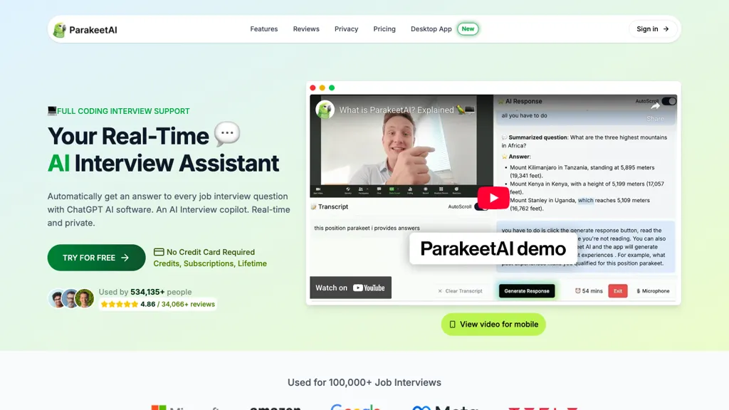 ParakeetAI screenshot