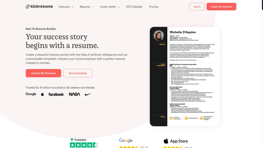 Kickresume screenshot