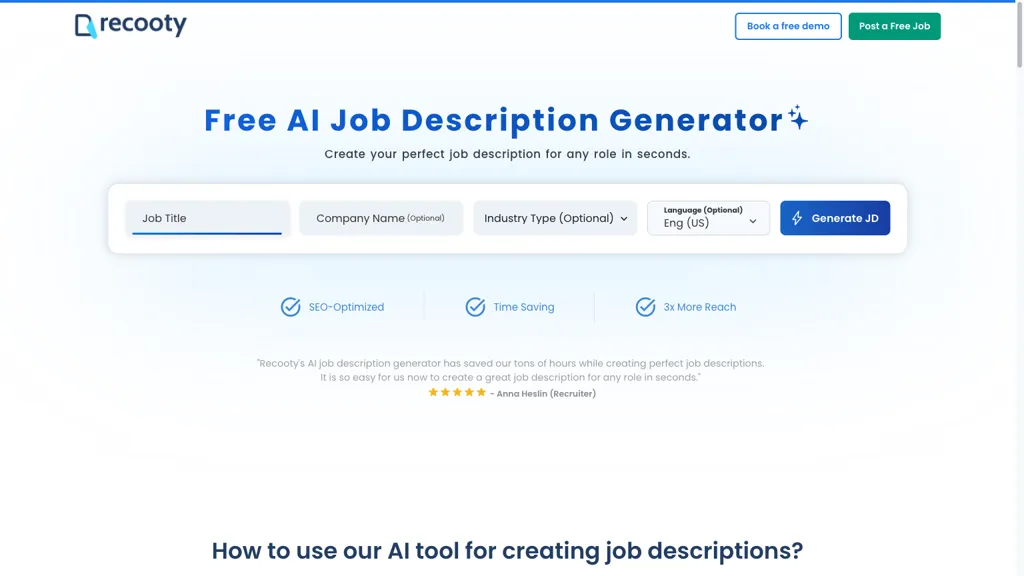 Recooty - Job Description Generator screenshot