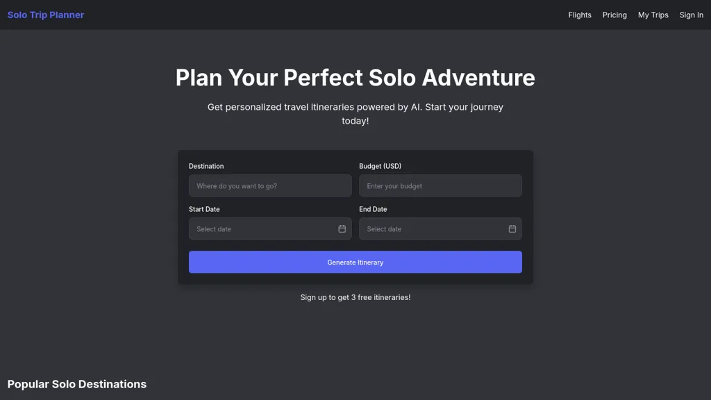 Solo Trip Planner screenshot