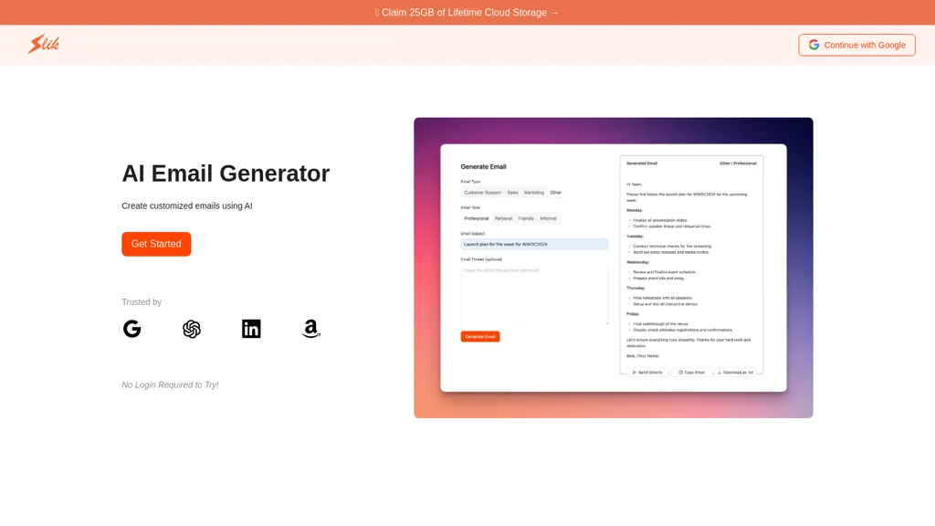 SlikSafe Email Generator screenshot