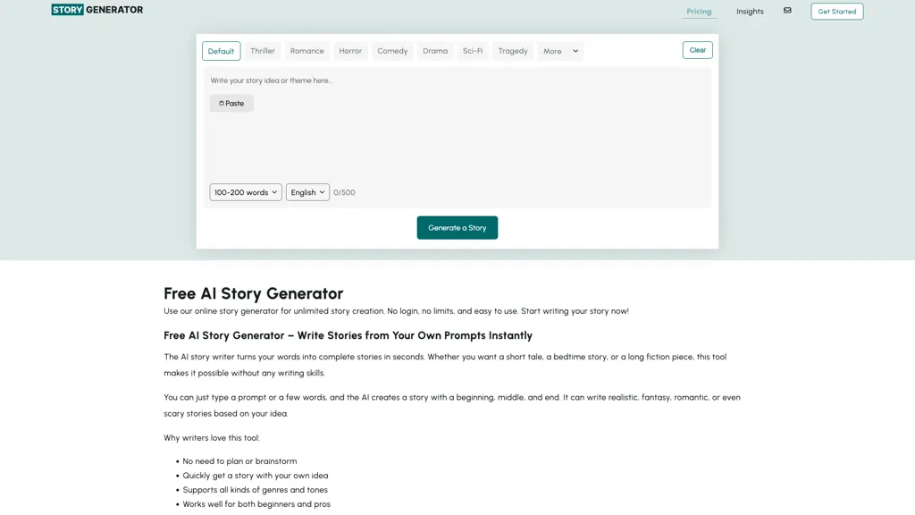 AIStoryGenerator.com screenshot