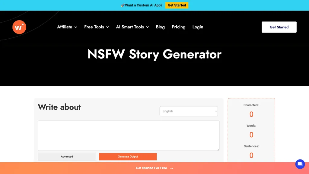 Writecream NSFW story generator screenshot