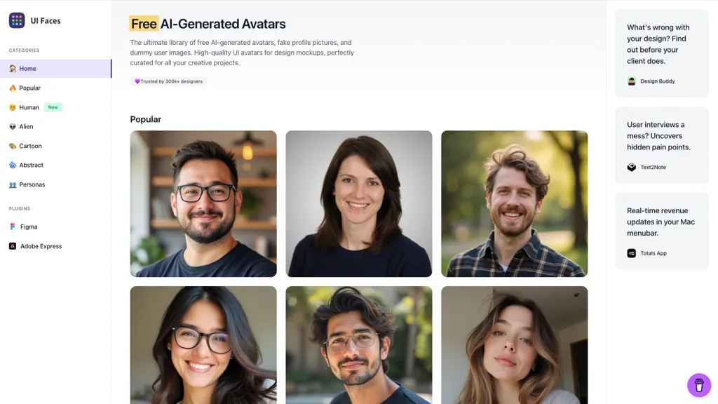 UI Faces with AI screenshot