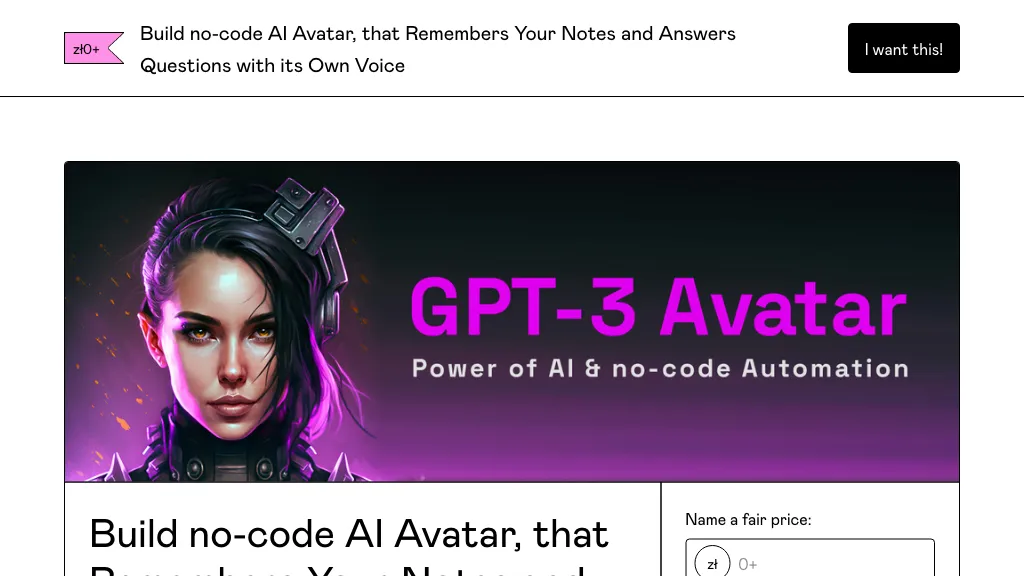 GPT-3 AI Avatar screenshot