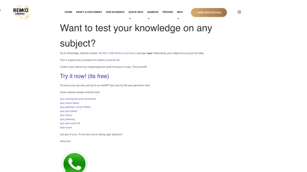Whatsapp Quiz generator screenshot