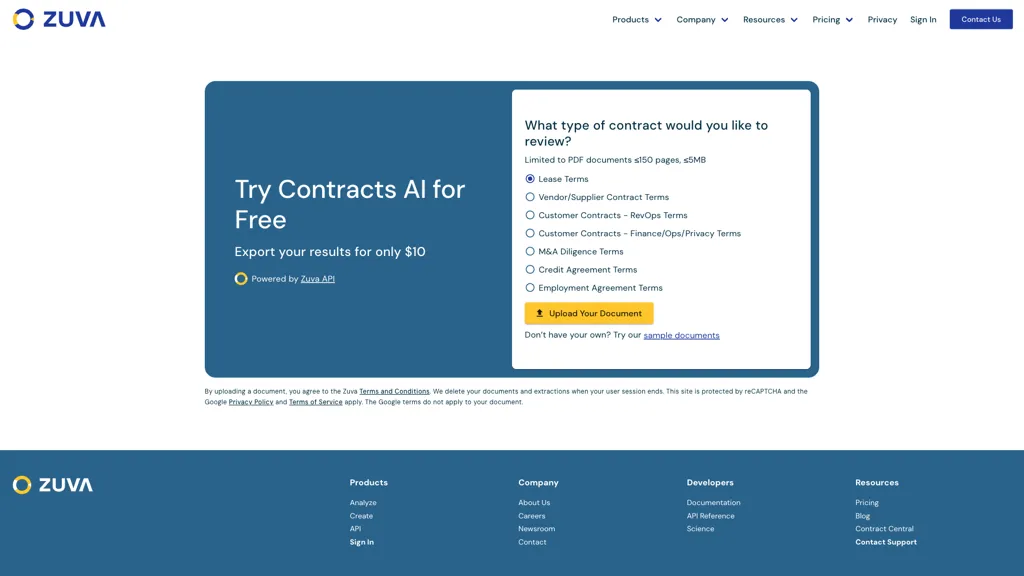 Zuva Contracts AI screenshot