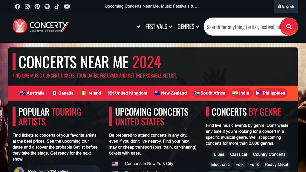 Concerty AI setlist prediction screenshot