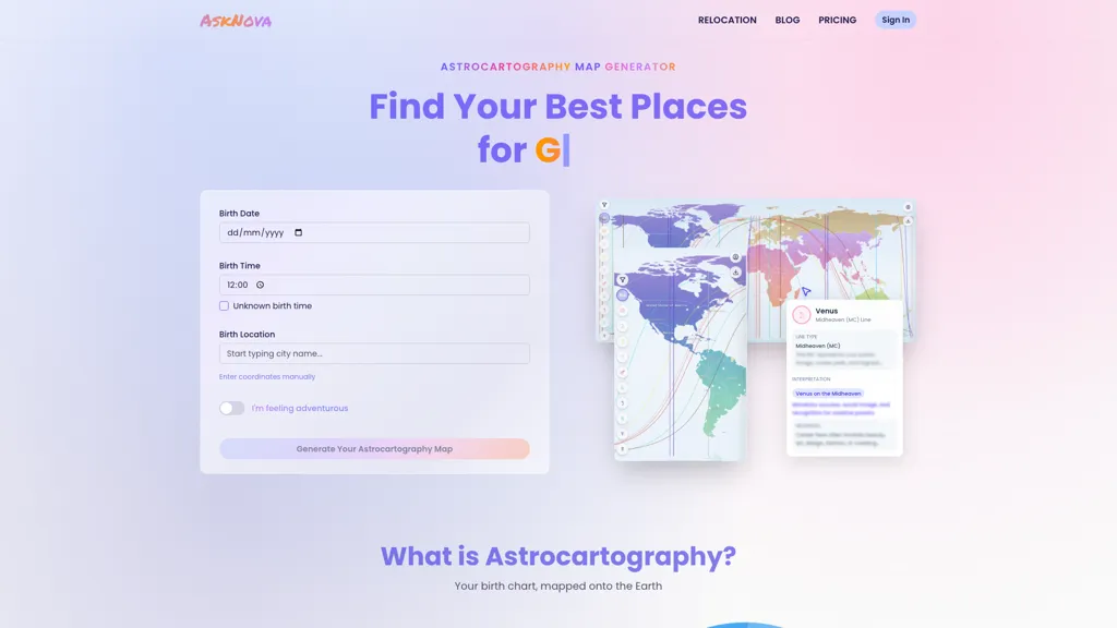 AskNova Astrocartography screenshot
