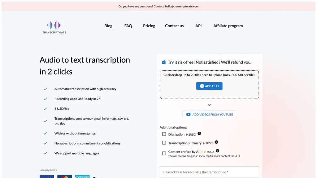 Transcriptmate.com screenshot