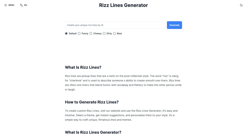 Rizzlines.app screenshot