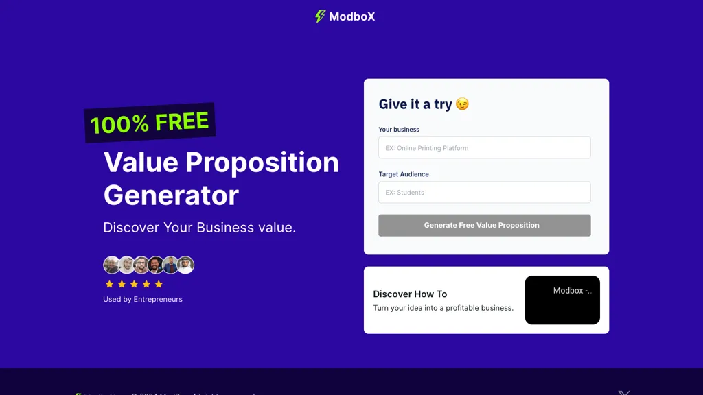 Modbox - Value Proposition Generator screenshot