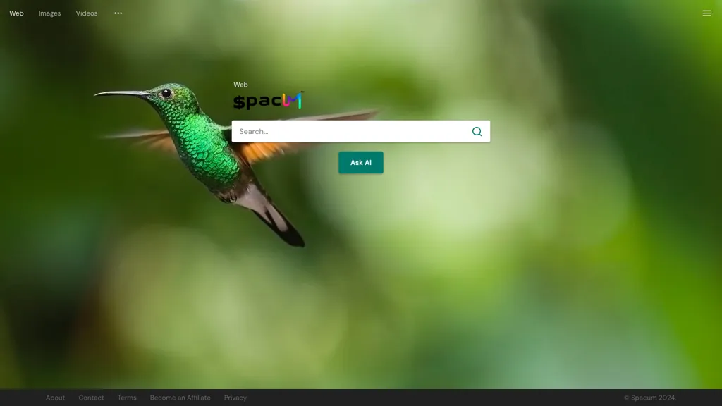 Spacum search engine screenshot