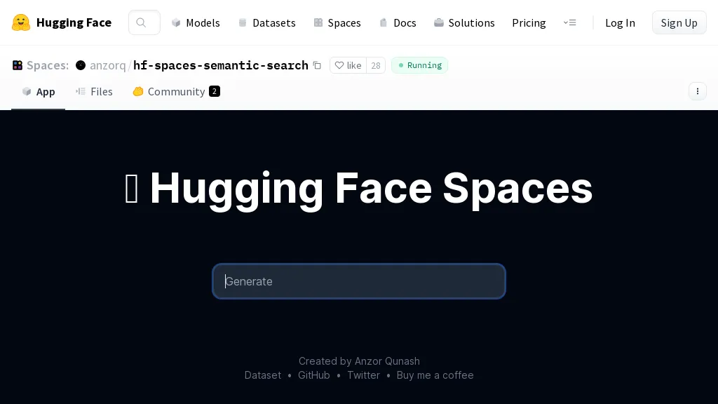 Huggingface Spaces Semantic Search screenshot