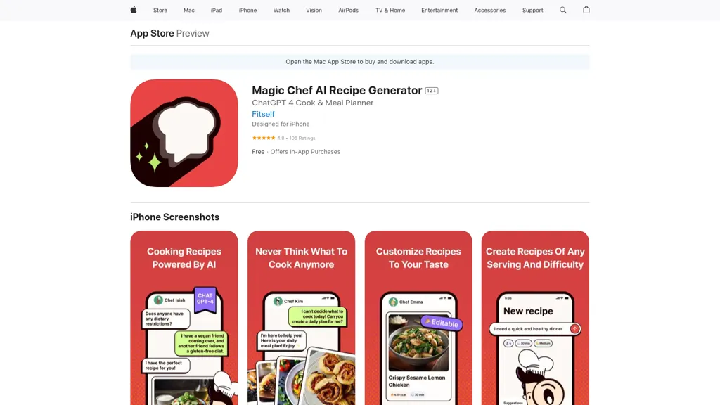 Magic Chef AI Recipe Generator screenshot