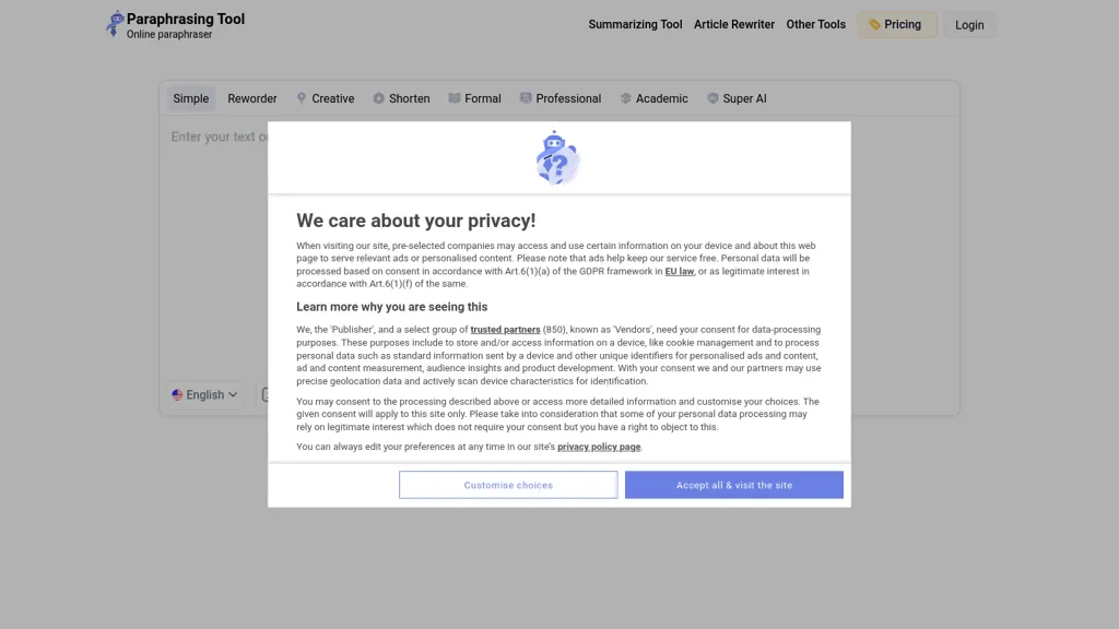 Paraphrasing.io screenshot