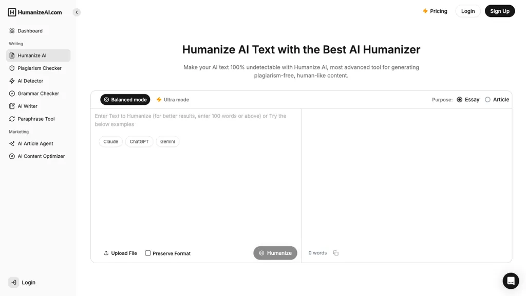 HumanizeAI.com screenshot