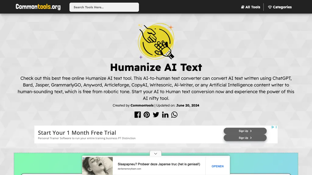 Humanize AI Text - Common tools screenshot