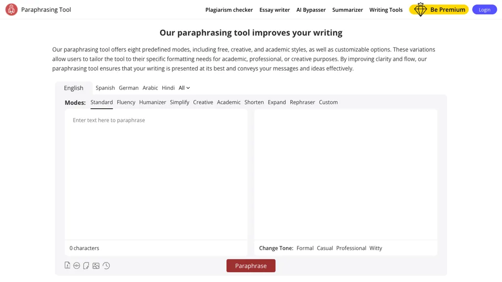Paraphrasingtool.ai screenshot