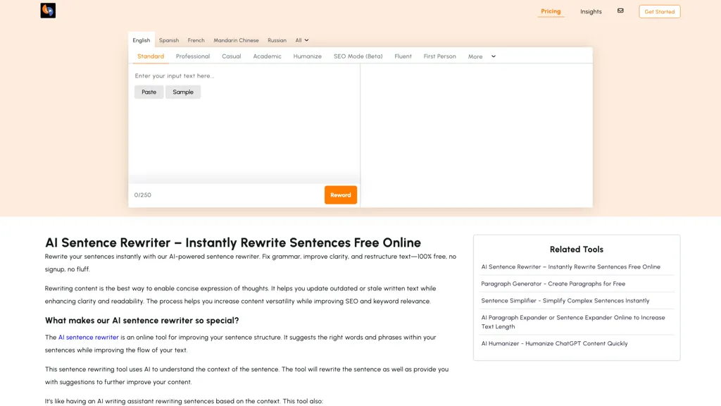 AI Sentence Rewriter screenshot