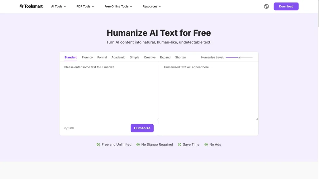 Toolsmart Free Humanize AI screenshot