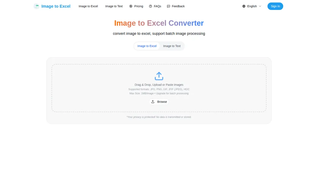 Image to Excel screenshot