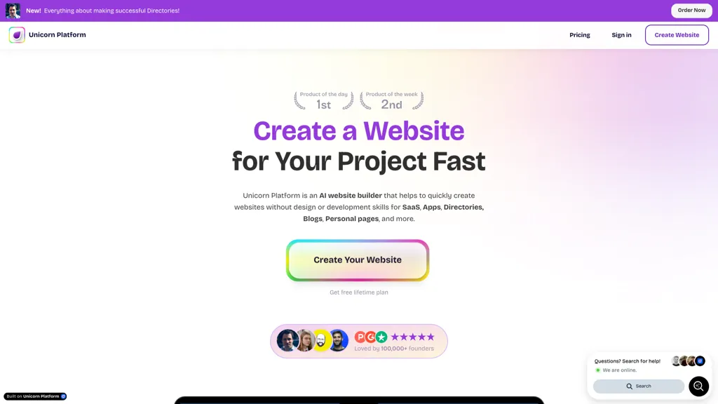 Unicorn Platform screenshot