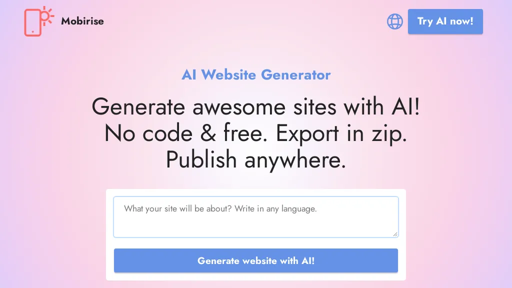 Mobirise AI Website Generator screenshot