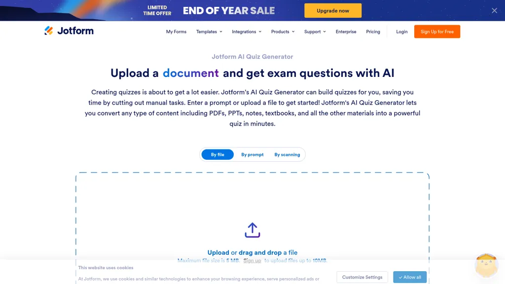Jotform AI Quiz Generator screenshot