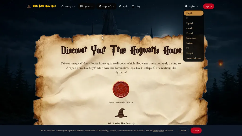 Harry Potter House Quiz screenshot