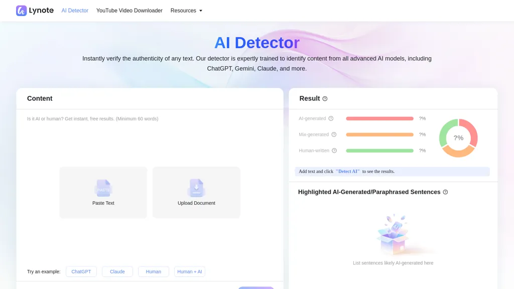 Lynote ai detector screenshot