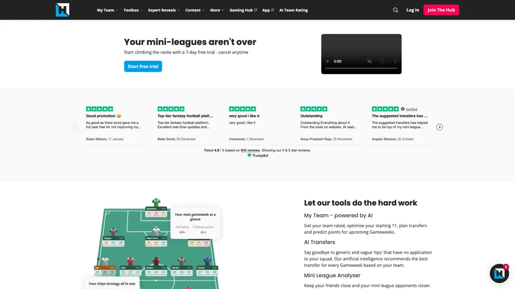 Fantasy football hub screenshot