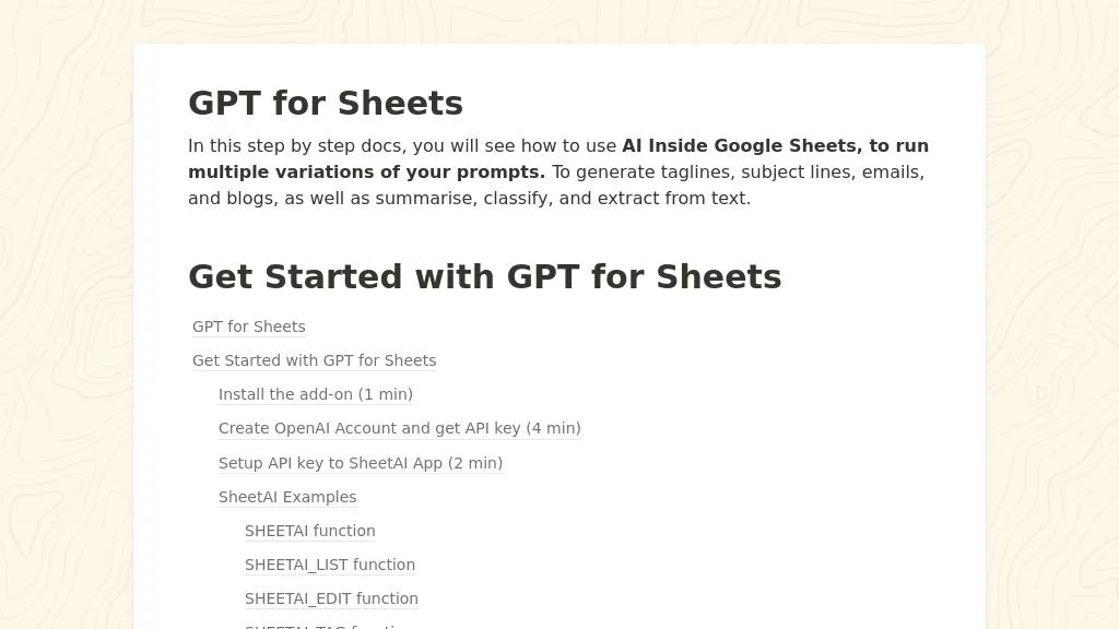 GPT For Sheets screenshot