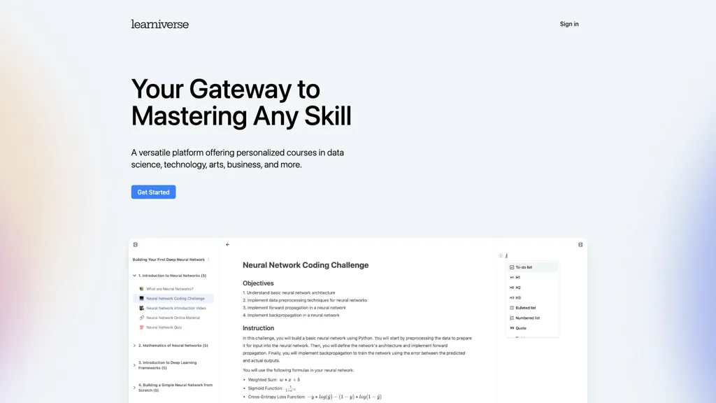 Learniverse screenshot