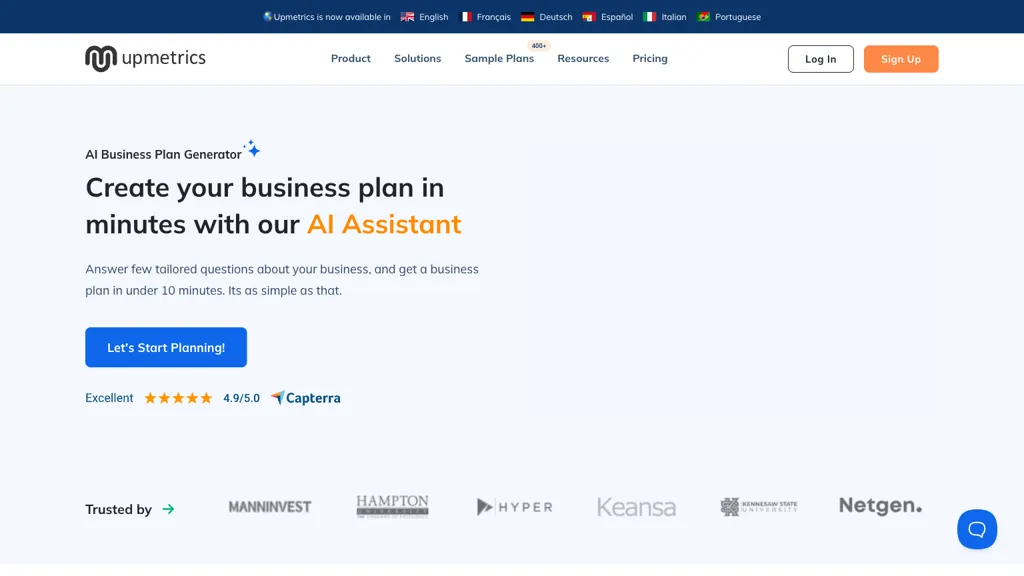 AI Business Plan Generator - Upmetrics screenshot