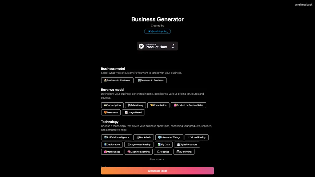 AI Business Idea Generator screenshot