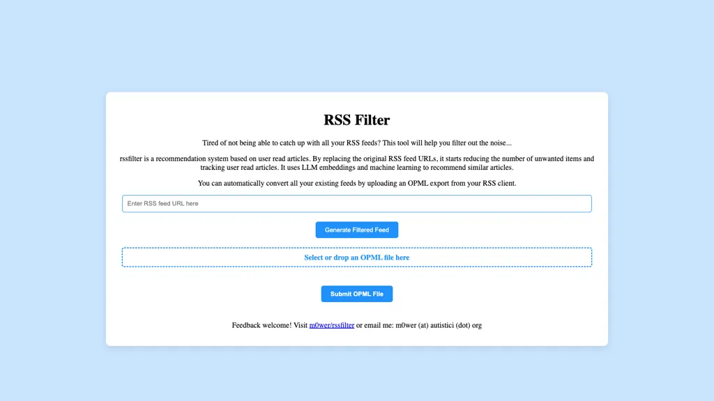 RSS filter screenshot